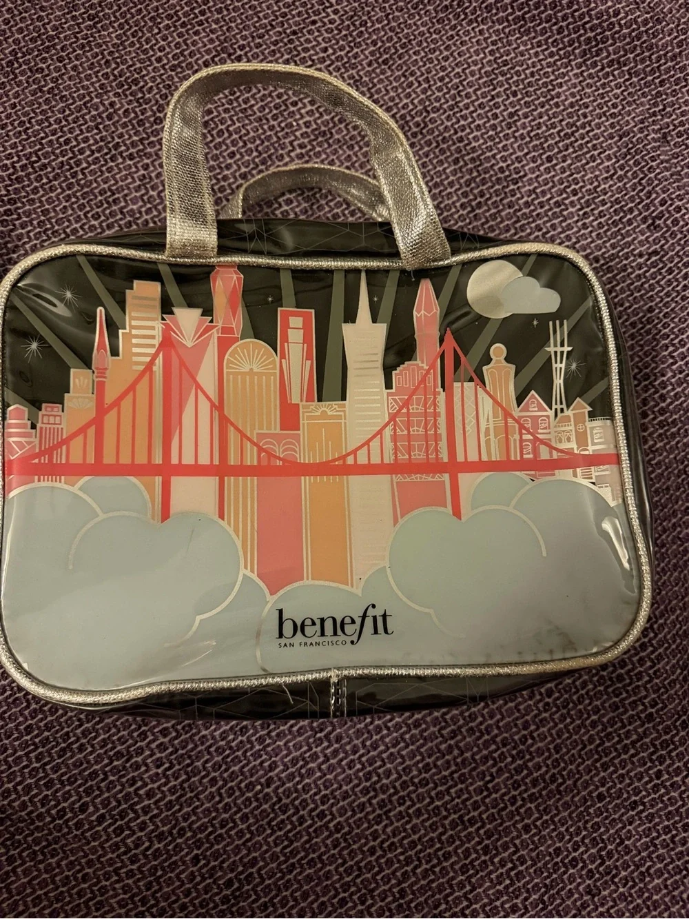 Benefit San Francisco Cosmetic Tote in Black with Multicolor City Print